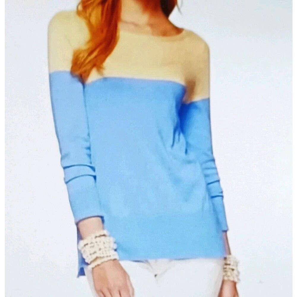 Lilly Pulitzer Debra Colorblock Pullover Sweater Tan/Lavender Blue Wool Blend XS